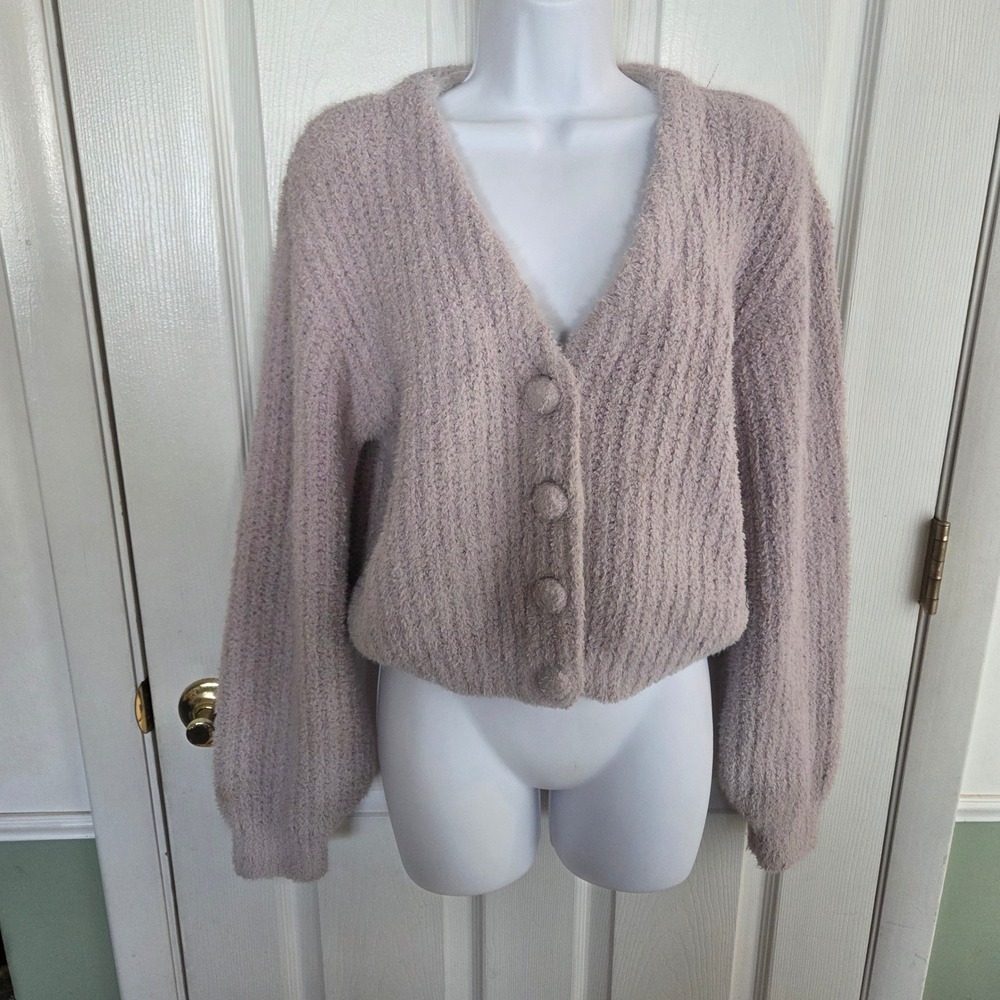 Show Me Your Mumu Clemmie Cardi Lilac Fuzzy Plush Cropped Cardigan S Preppy Fall